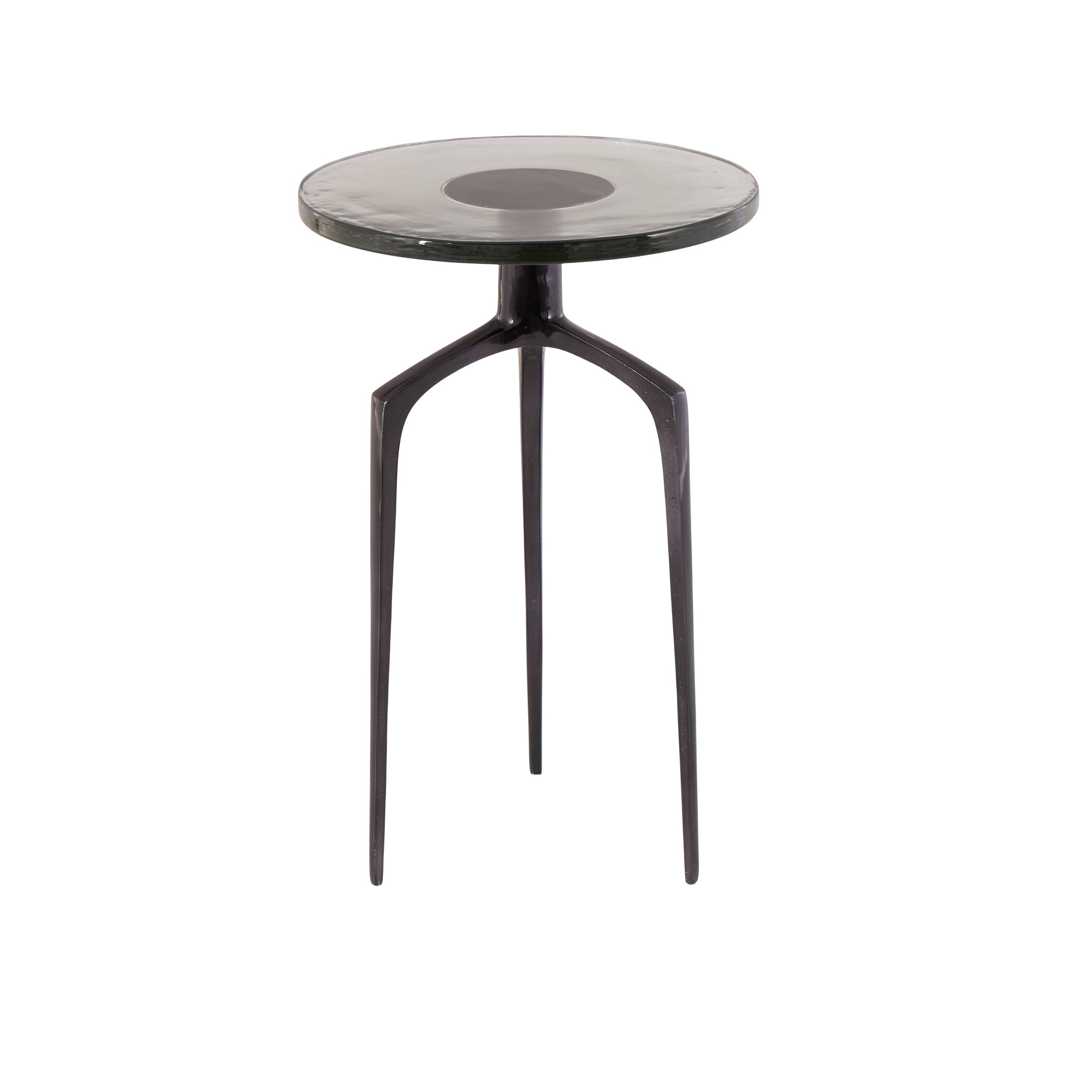 DecMode 13" x 22" Black Aluminum Metal Small Tripod Accent Table with Textured Glass Tabletop, 1-Piece