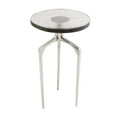 thumbnail image 1 of DecMode 13" x 22" Silver Aluminum Metal Small Tripod Accent Table with Textured Glass Tabletop, 1-Piece, 1 of 7