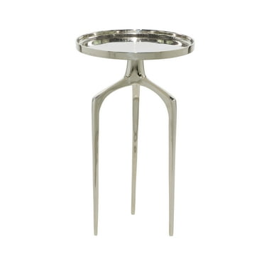 DecMode 13" x 22" Silver Aluminum Tray Inspired Top Accent Table with 3 Tripod Legs, 1-Piece