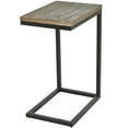 thumbnail image 1 of DecMode 13" x 26" Brown Wood Distressed C-Shaped Accent Table with Black Metal Base, 1-Piece, 1 of 11