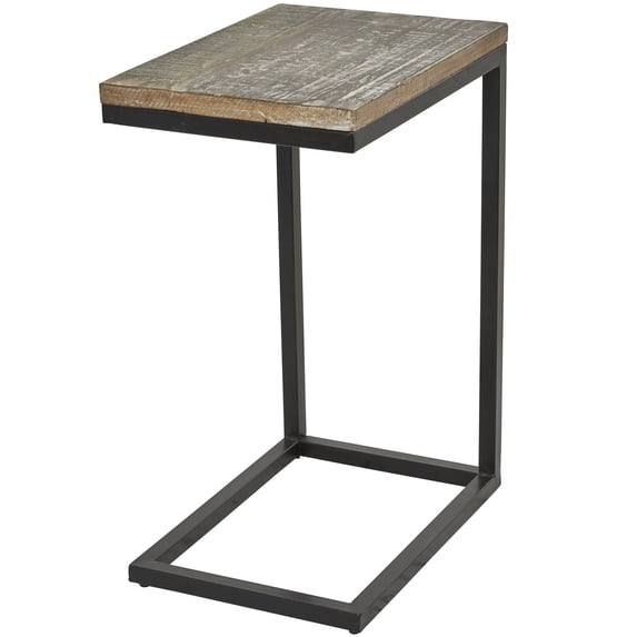 DecMode 13" x 26" Brown Wood Distressed C-Shaped Accent Table with Black Metal Base, 1-Piece