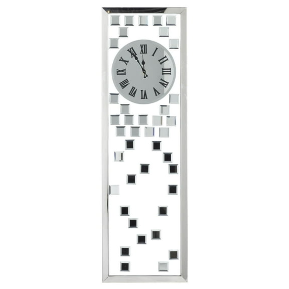 DecMode 13" x 42" Silver Glass Geometric Beveled Mirrored Wall Clock