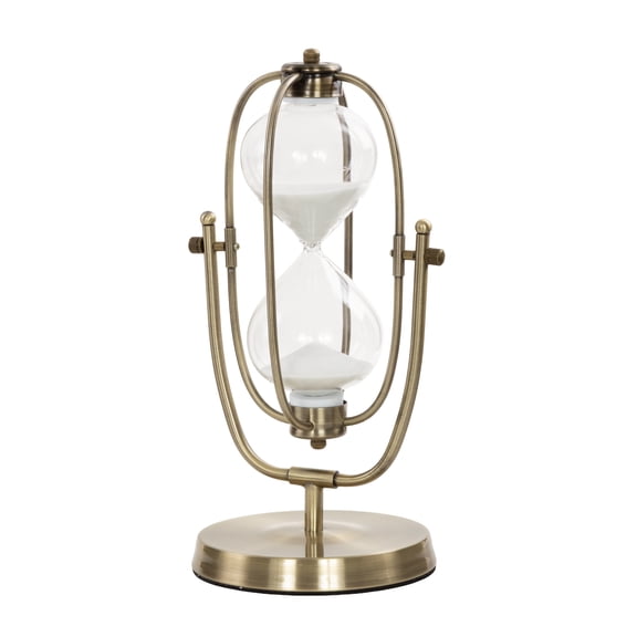 DecMode 13" x 6" Brass Metal Armillary Hourglass Sand Timer with Rotating Stand, 1-Piece