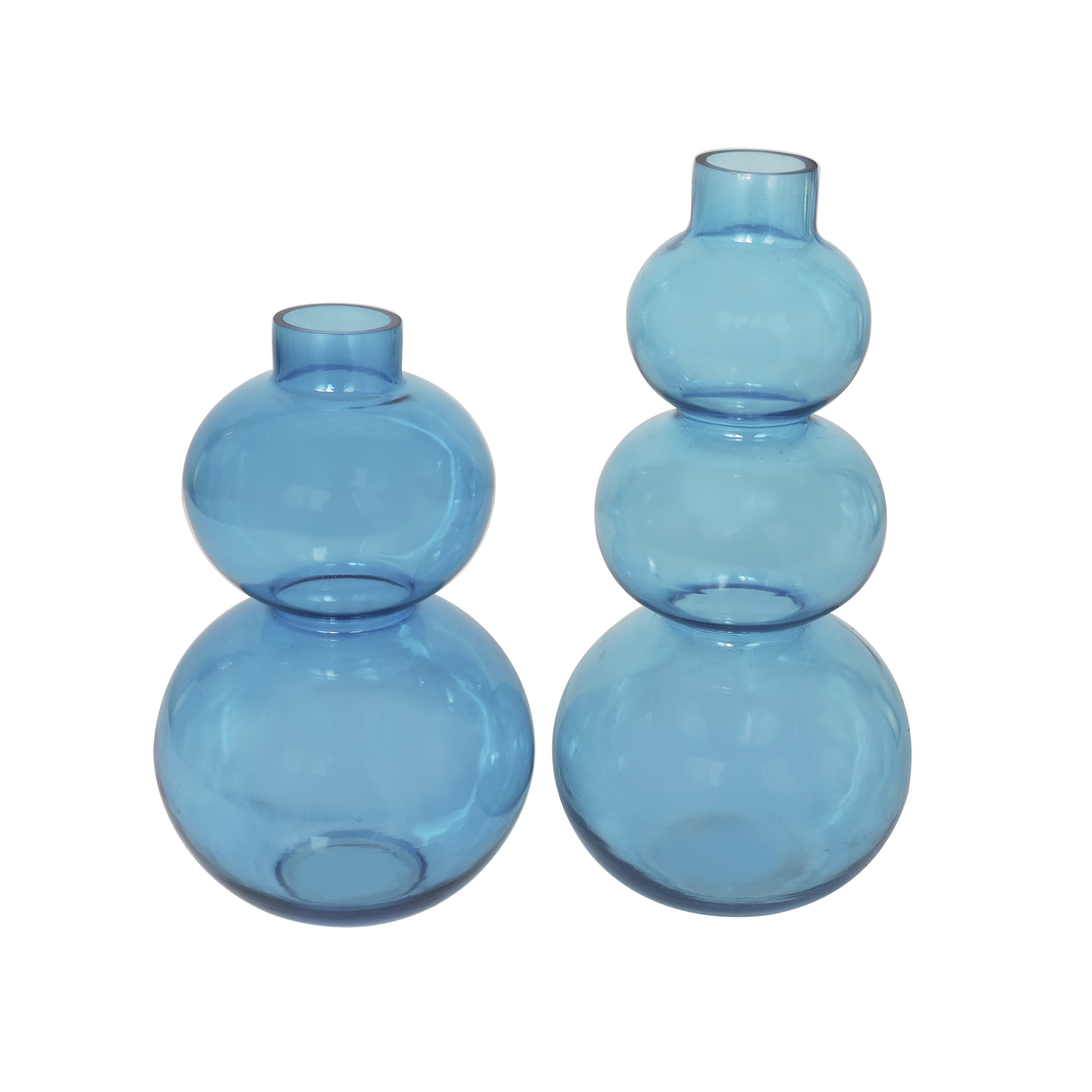 DecMode 14", 11"H Bubble Blue Glass Vase with Various Sizes, Set of 2