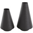 thumbnail image 1 of DecMode 14", 11"H Textured Cone Black Metal Vase, Set of 2, 1 of 9