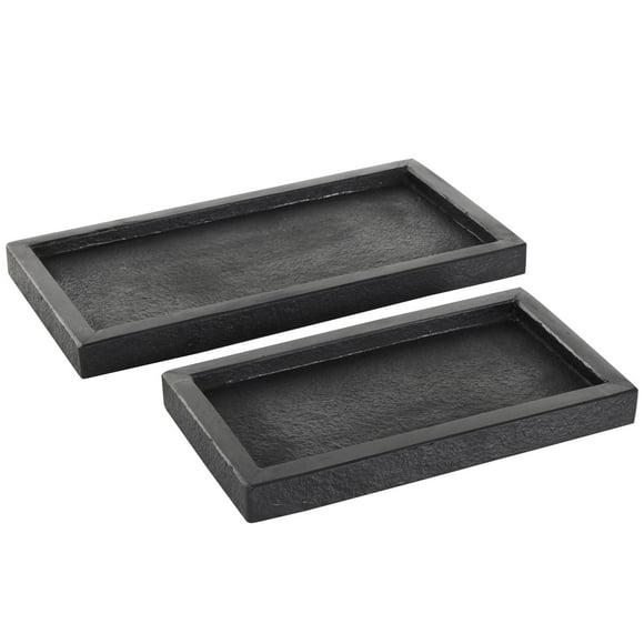 DecMode 14", 11"W Black Marble Slim Textured Tray, 2-Pieces