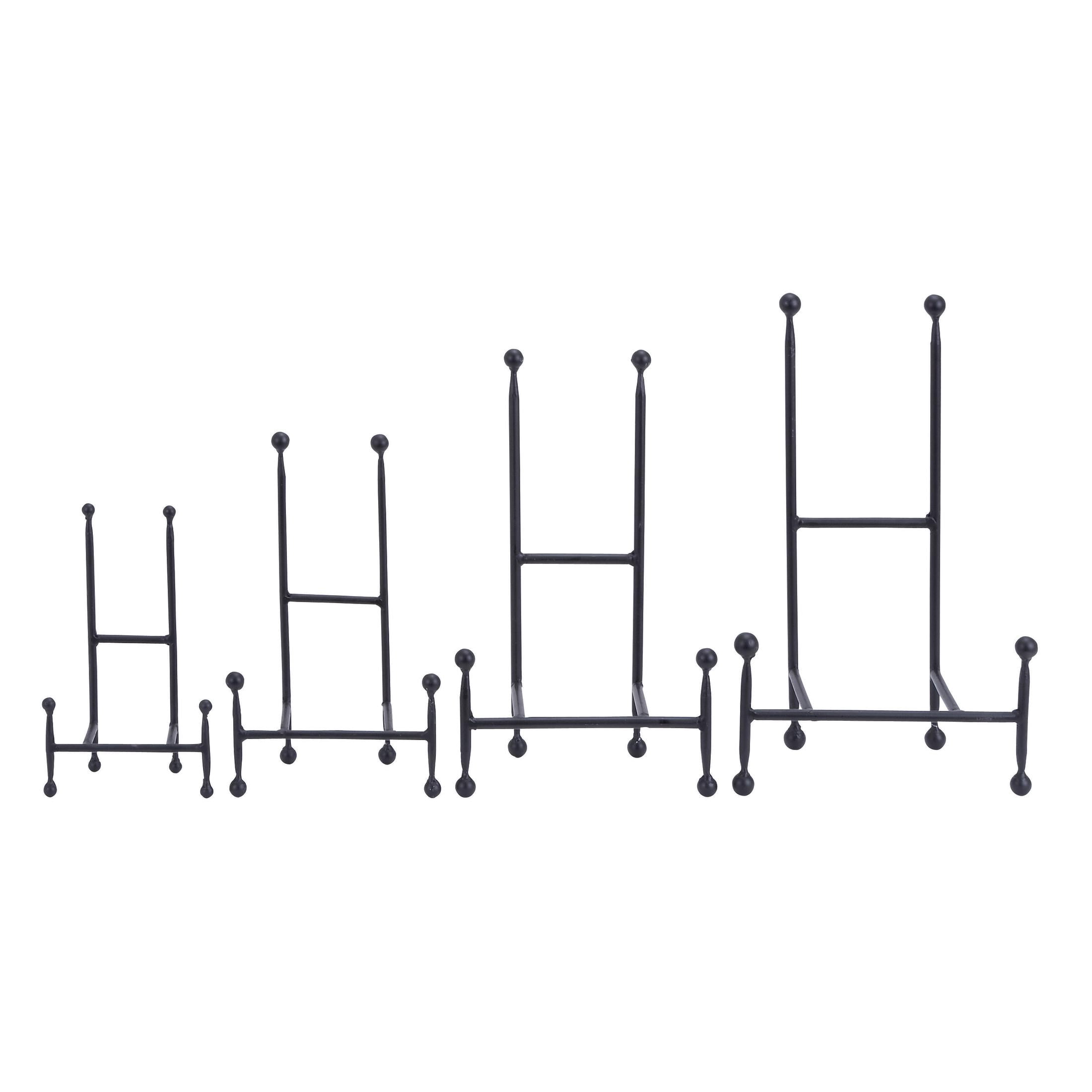 DecMode 14", 12", 10", 9"H Black Metal Tabletop Rectangular Easel with Ball Accents, 4-Pieces