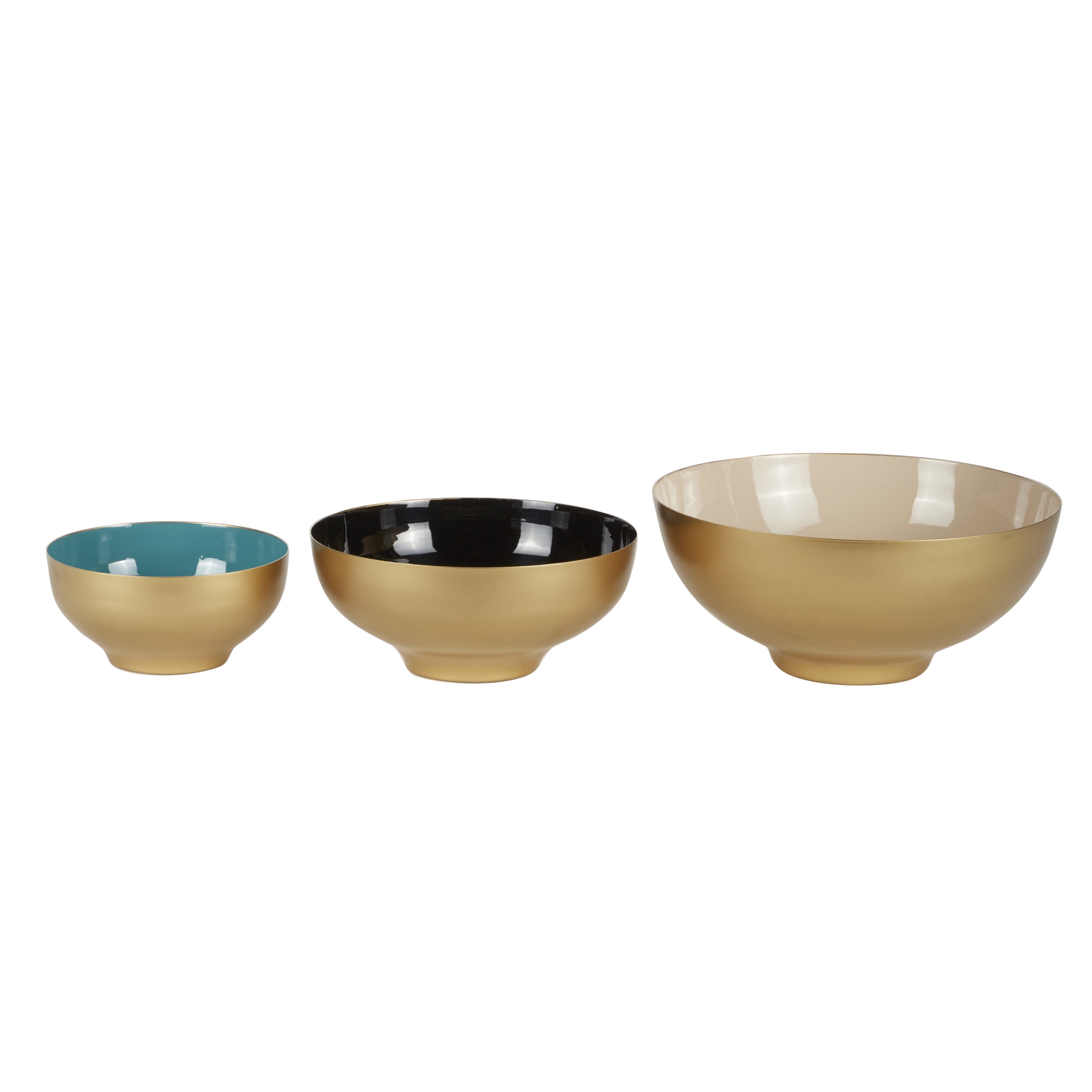 Multi-Colored Metal Decorative Bowls with Enamel Interior, Set of 3