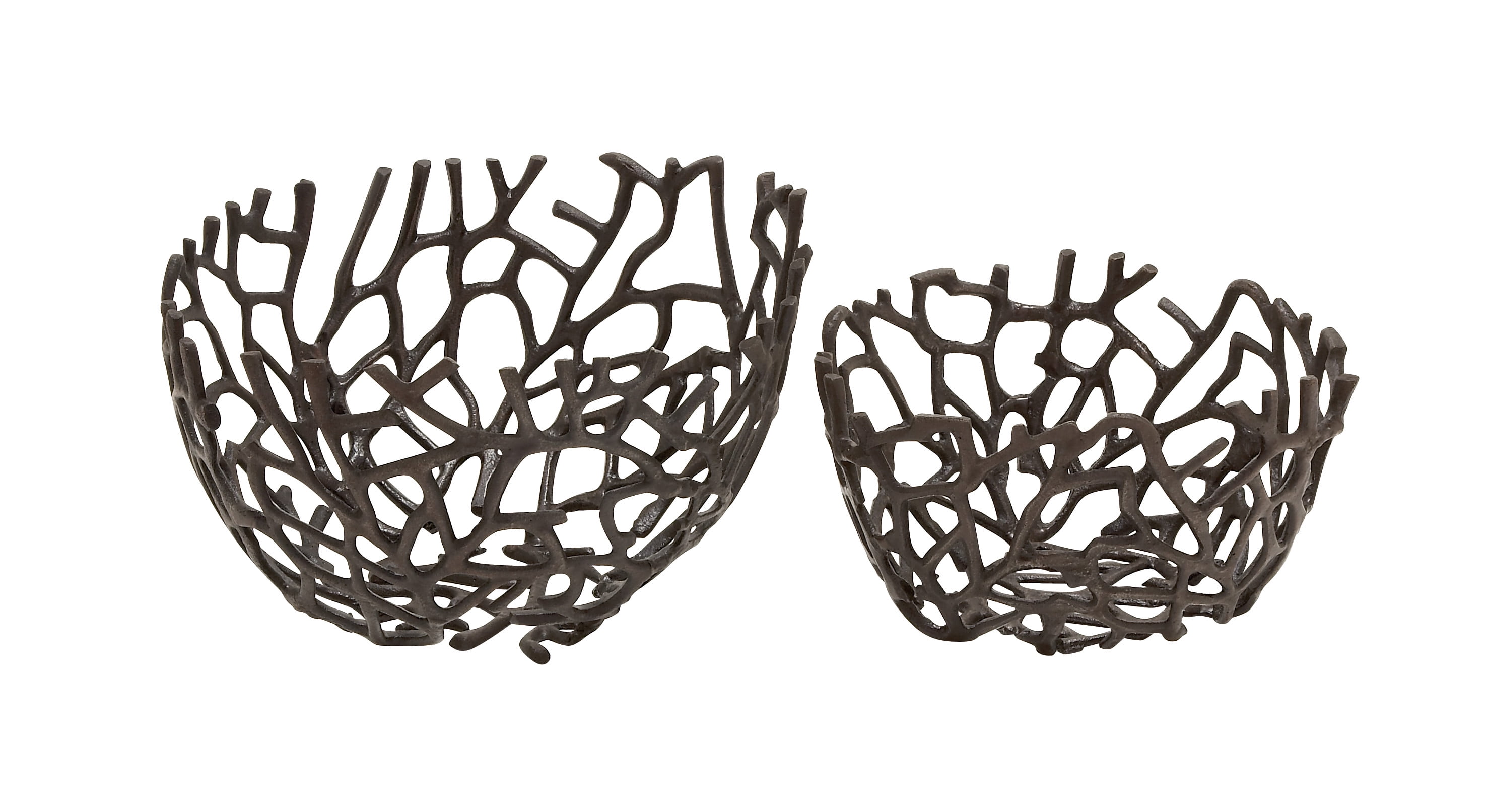 Set of 2 Black Aluminum Coral-Inspired Decorative Bowls
