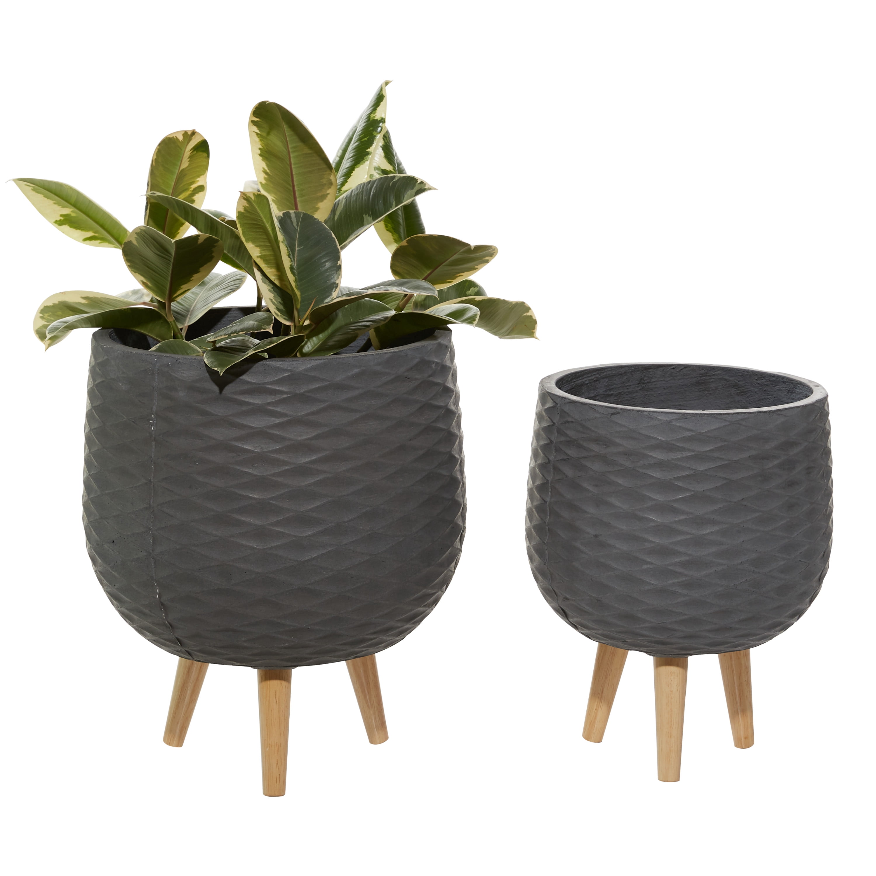 DecMode 14", 15" Grey Ceramic Contemporary Planter, 2 - Pieces