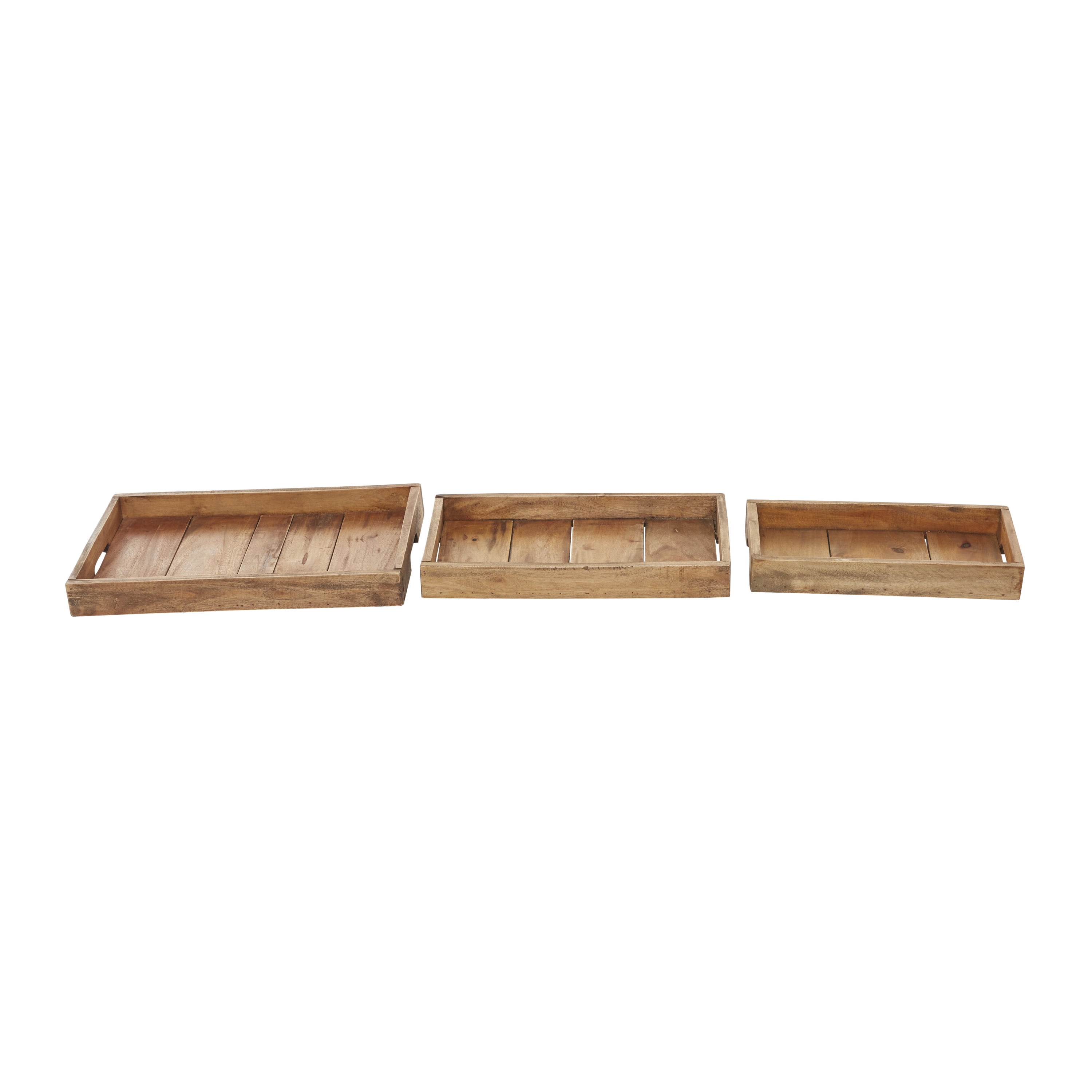 Cottage Charm Mahogany Wood Rectangular Tray Set, 3 Pieces