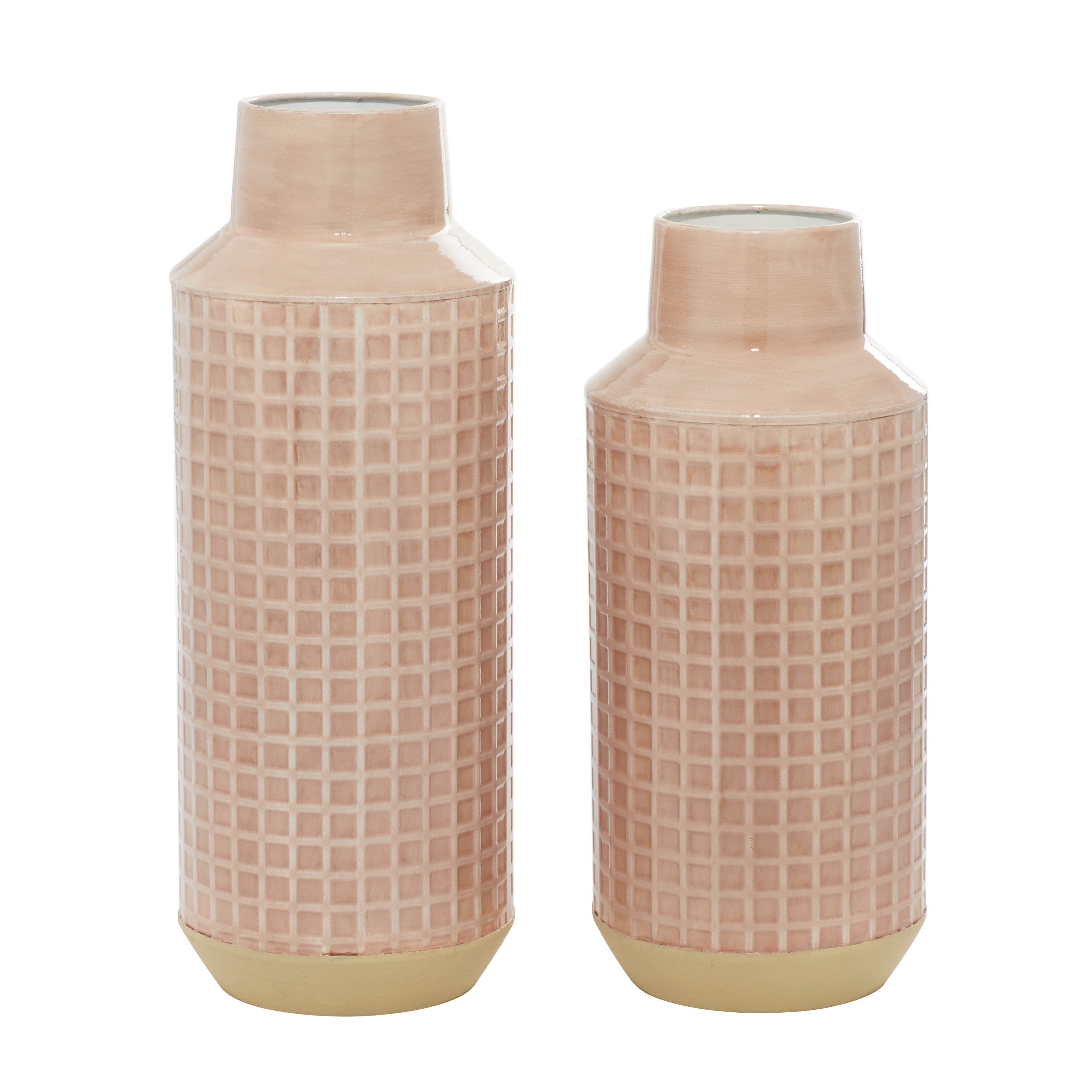 Sleek Contemporary Pink Metal Decorative Vases Set of 2