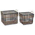 thumbnail image 1 of DecMode 14", 24"W Black Bamboo Wood Open Frame Square Storage Basket with Brown Accents, 2-Pieces, 1 of 12