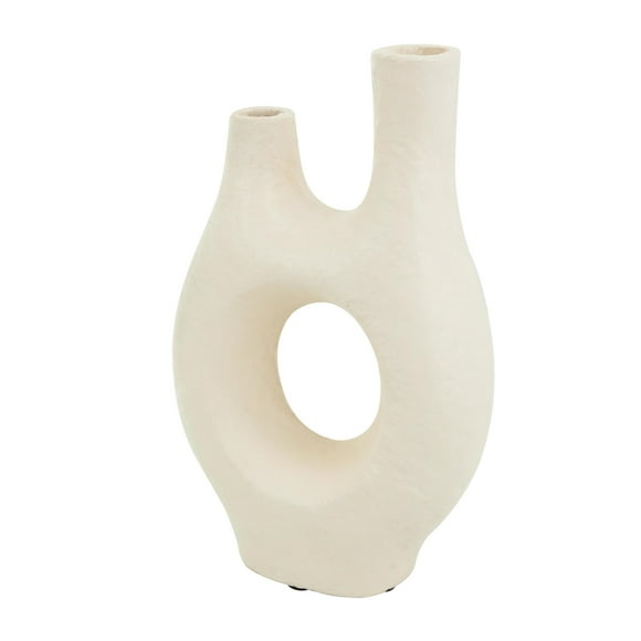 DecMode 14" Abstract Rounded Beige Paper Mache Vase with Double Openings