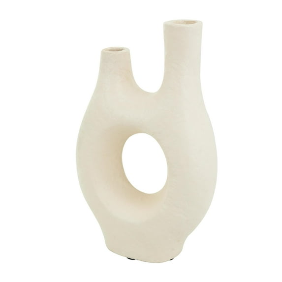 DecMode 14" Abstract Rounded Beige Paper Mache Vase with Double Openings