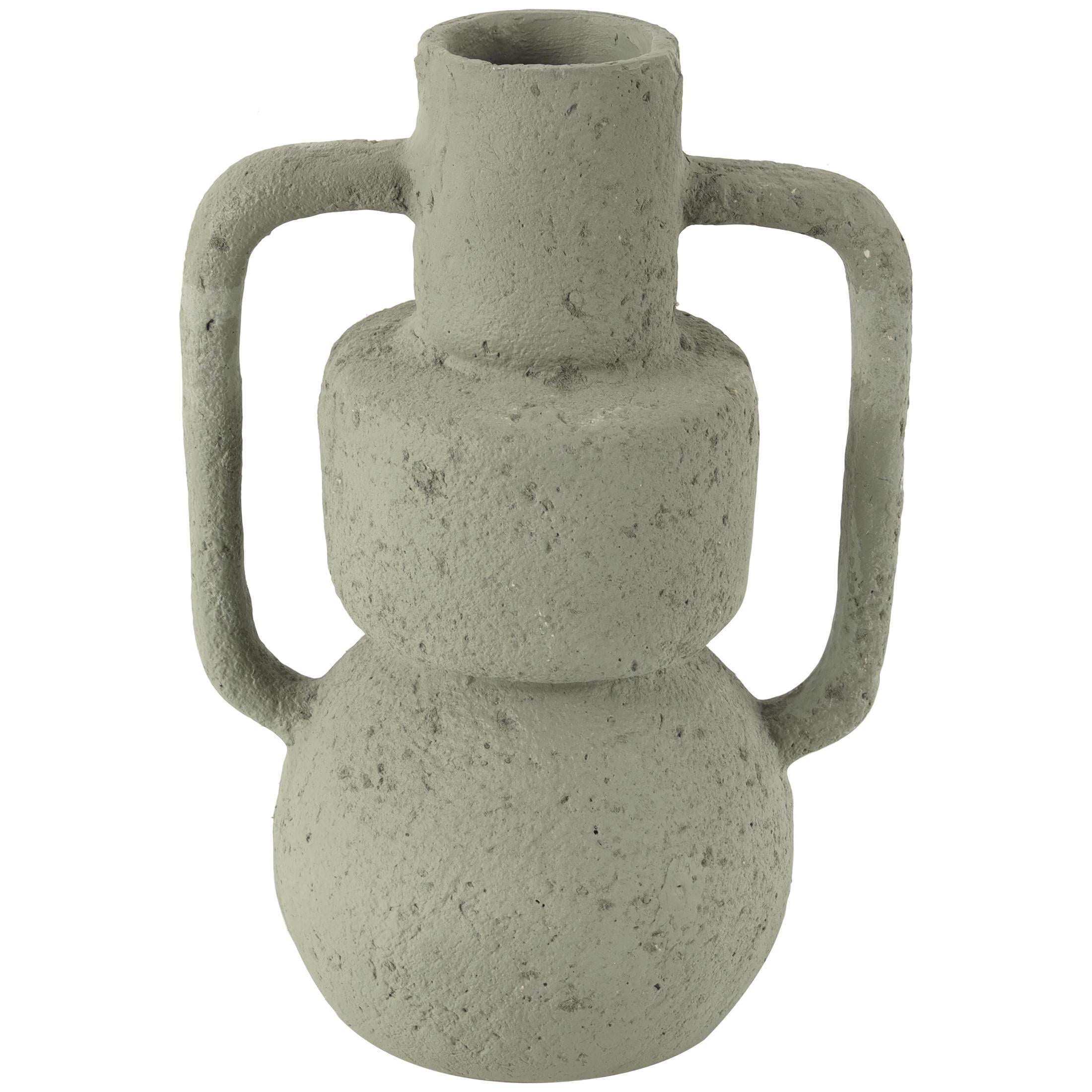 DecMode 14" Abstract Textured Light Gray Paper Mache Vase with Squared Handles