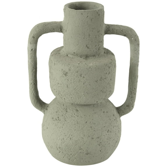 DecMode 14" Abstract Textured Light Gray Paper Mache Vase with Squared Handles