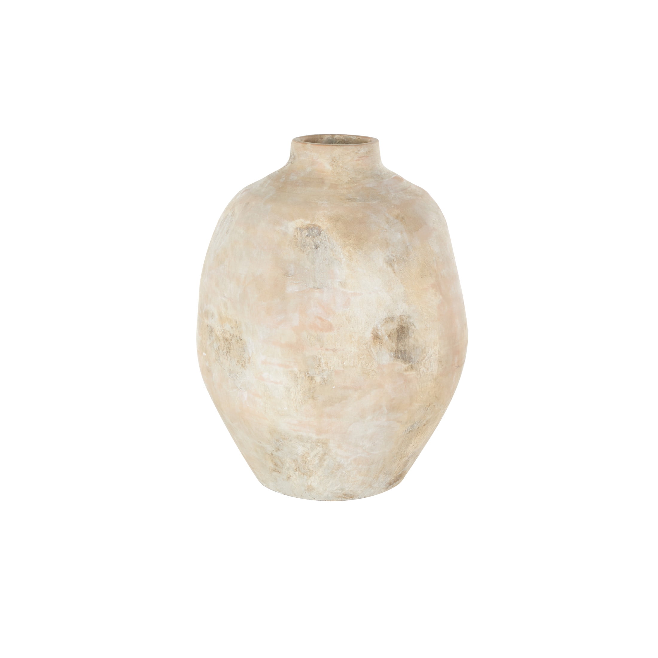 DecMode 14" Antique Wide Beige Ceramic Vase with Shades of Pink