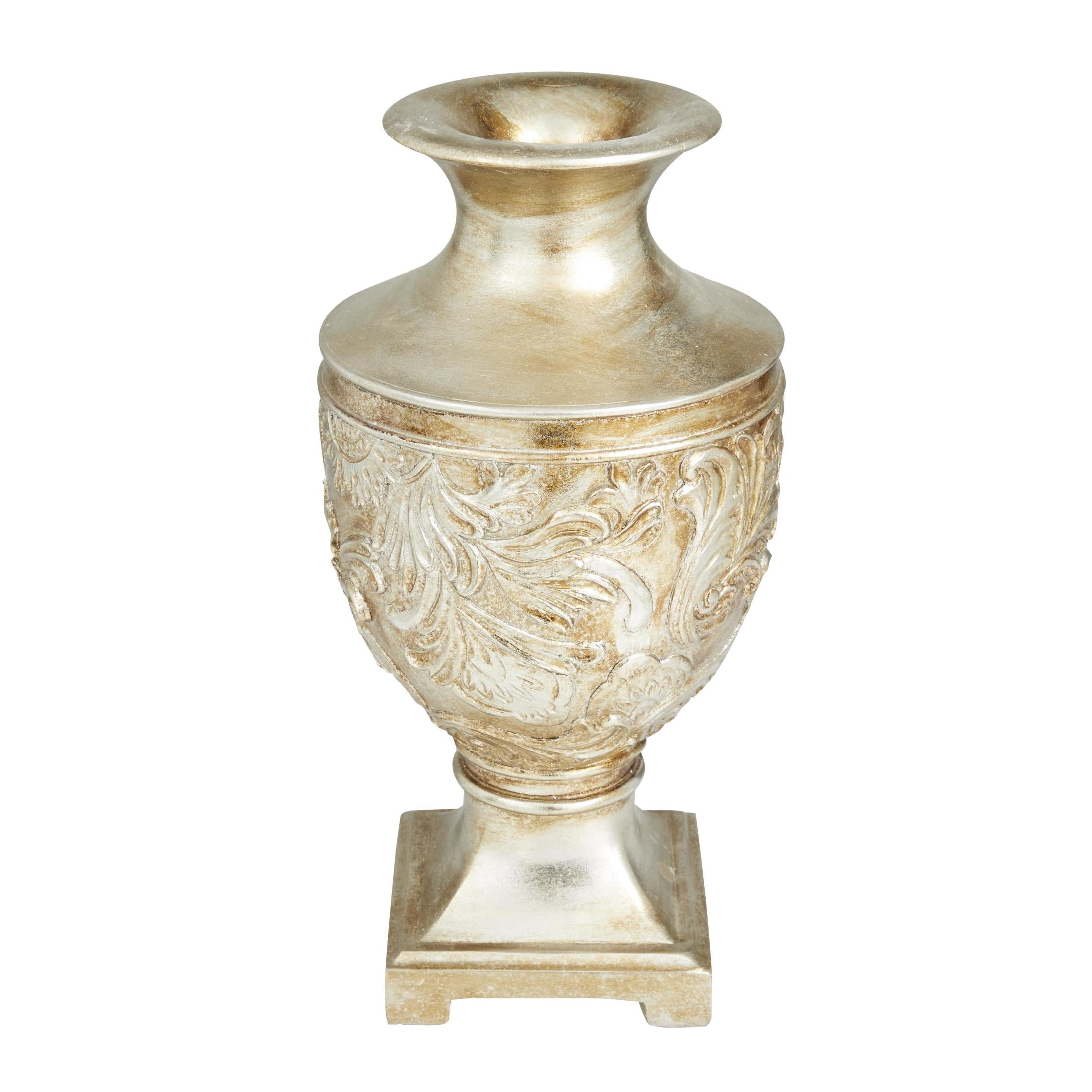 DecMode 14" Fleur De Lis Carved Gold Polystone Vase