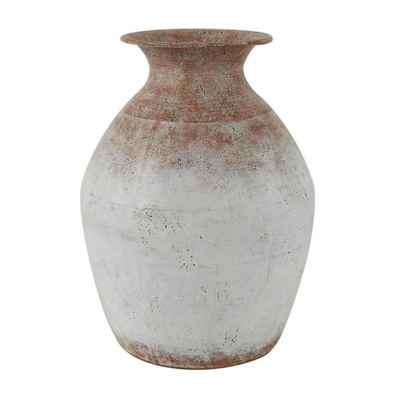 DecMode 14" Distressed Textured Copper Metal Vase with White Center