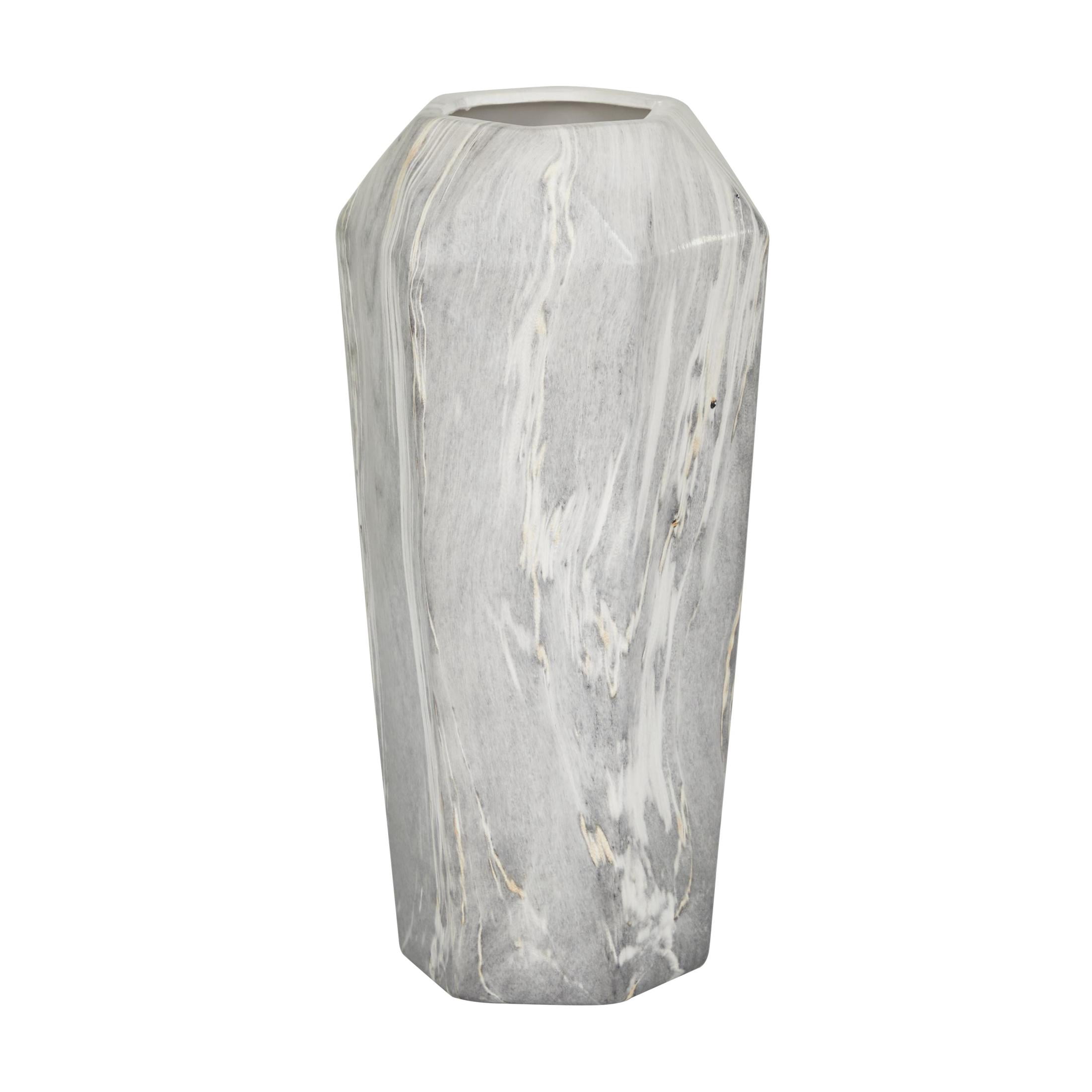 DecMode 14" Faux Marble Black Ceramic Vase