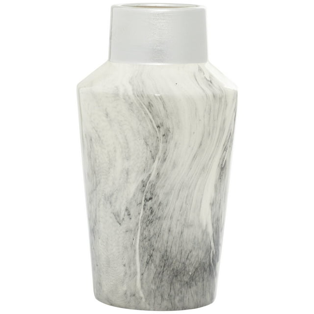 DecMode 14" Faux Marble Gray Ceramic Vase