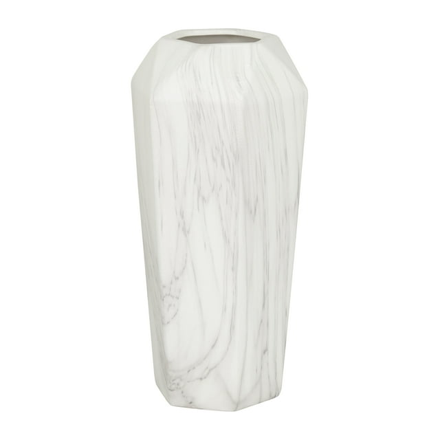 DecMode 14" Faux Marble White Ceramic Vase
