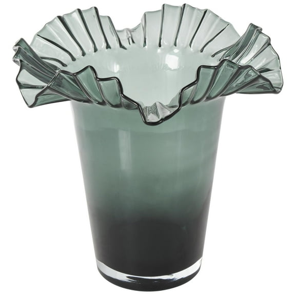 DecMode 14" Floral Tulip Inspired Ombre Green Glass Vase with Wavy Opening
