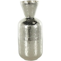 DecMode 14" Hammered Silver Aluminum Metal Vase with Cone Shaped Opening