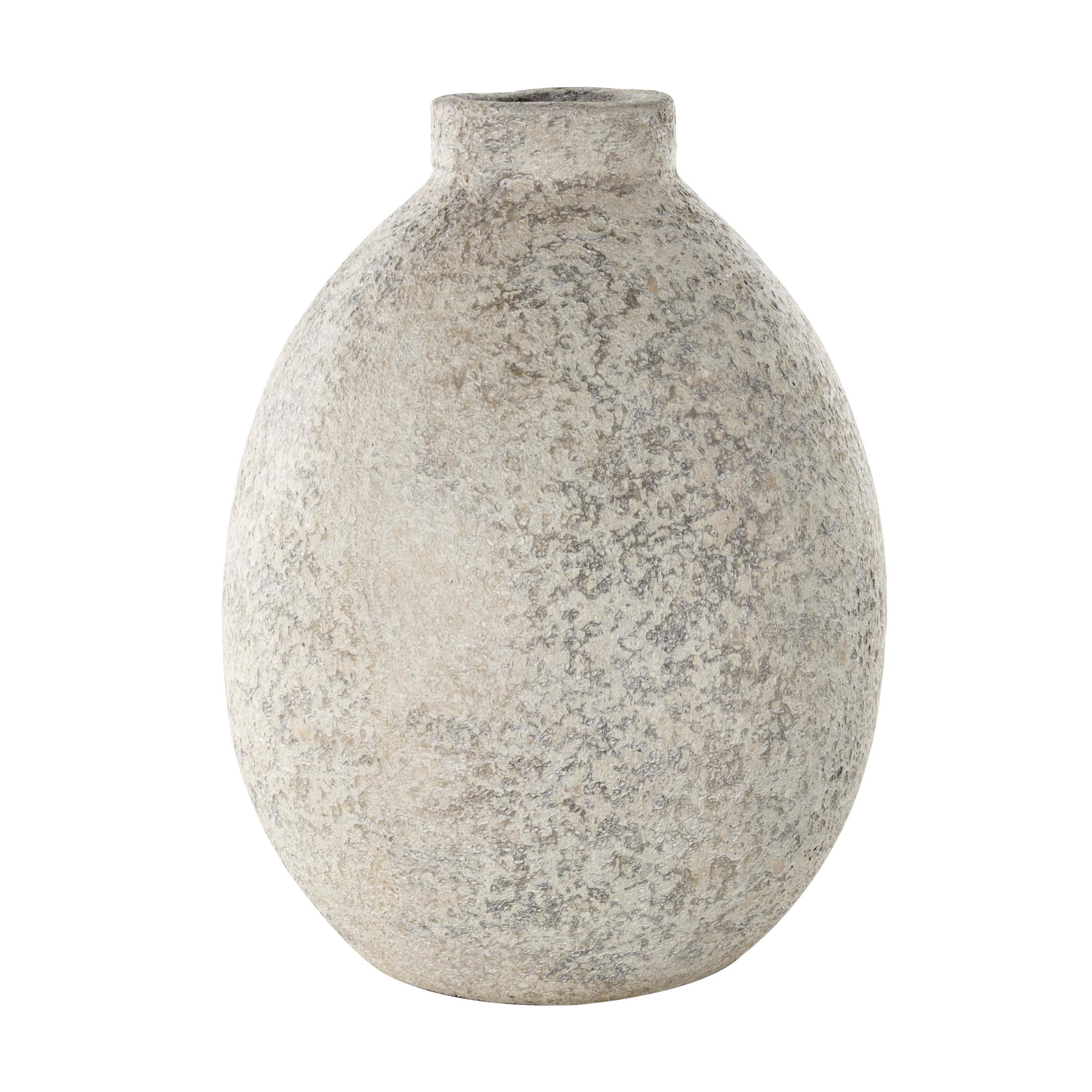 DecMode 14" Handmade Antique Style Textured Beige Ceramic Vase