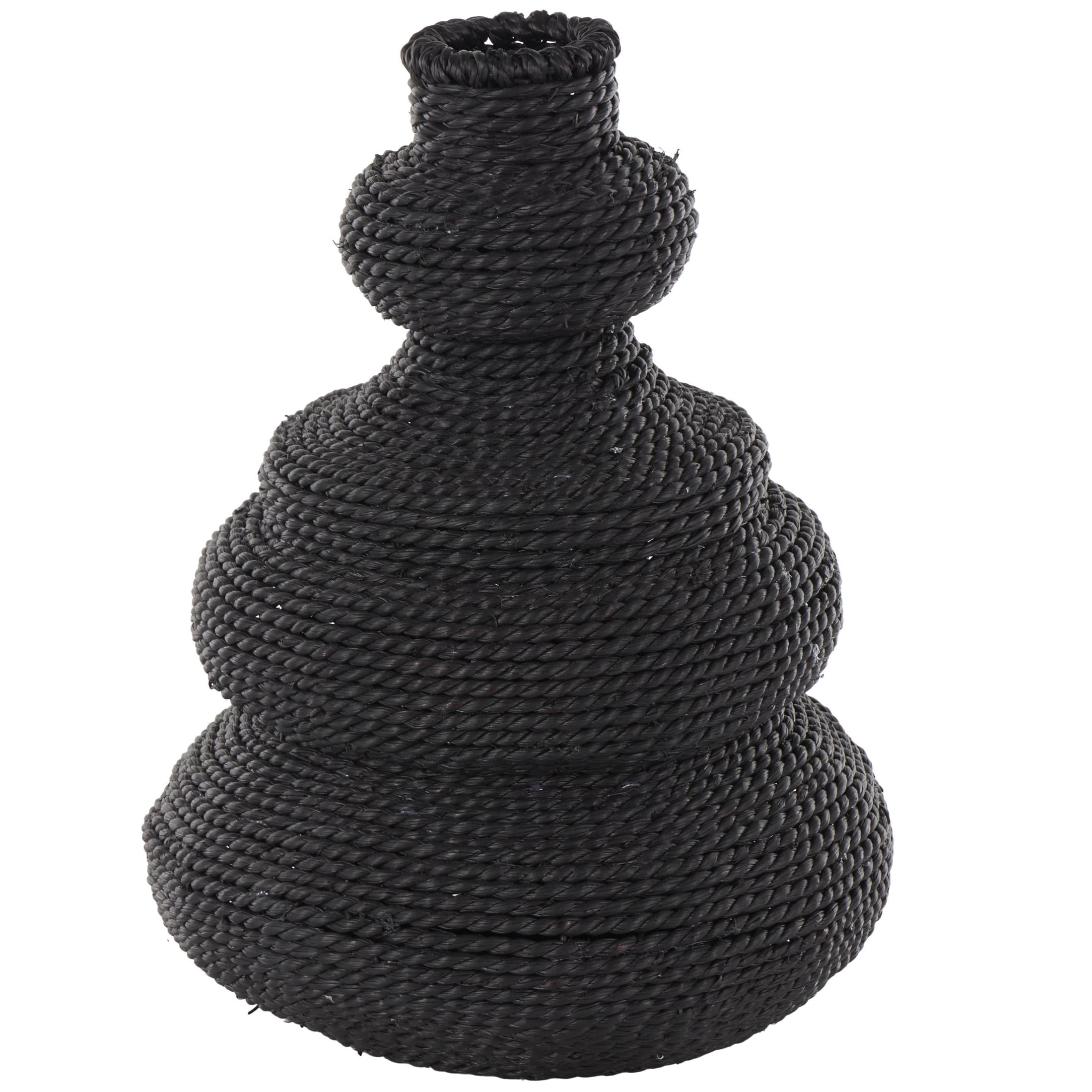 DecMode 14" Handmade Woven Bubble Black Seagrass Vase with Abstract Bubble Shape