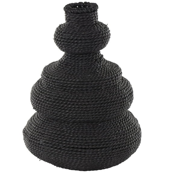 DecMode 14" Handmade Woven Bubble Black Seagrass Vase with Abstract Bubble Shape