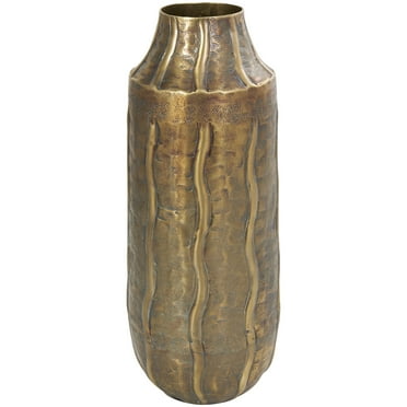 DecMode 14" Snakeskin Inspired Brass Metal Vase with Dimensional Wavy Accents