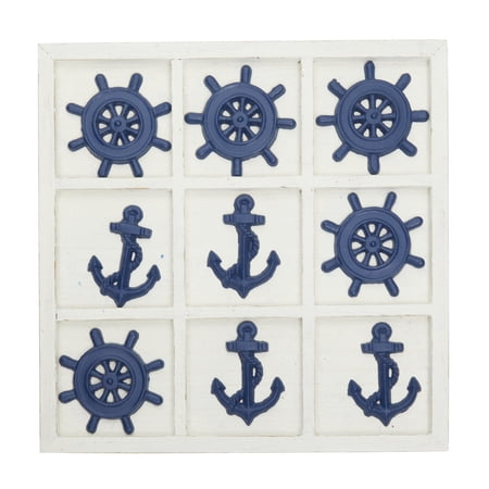 DecMode 14" x 1" Blue Metal Tic Tac Toe Game Set with Blue Nautical Pieces, 1-Piece