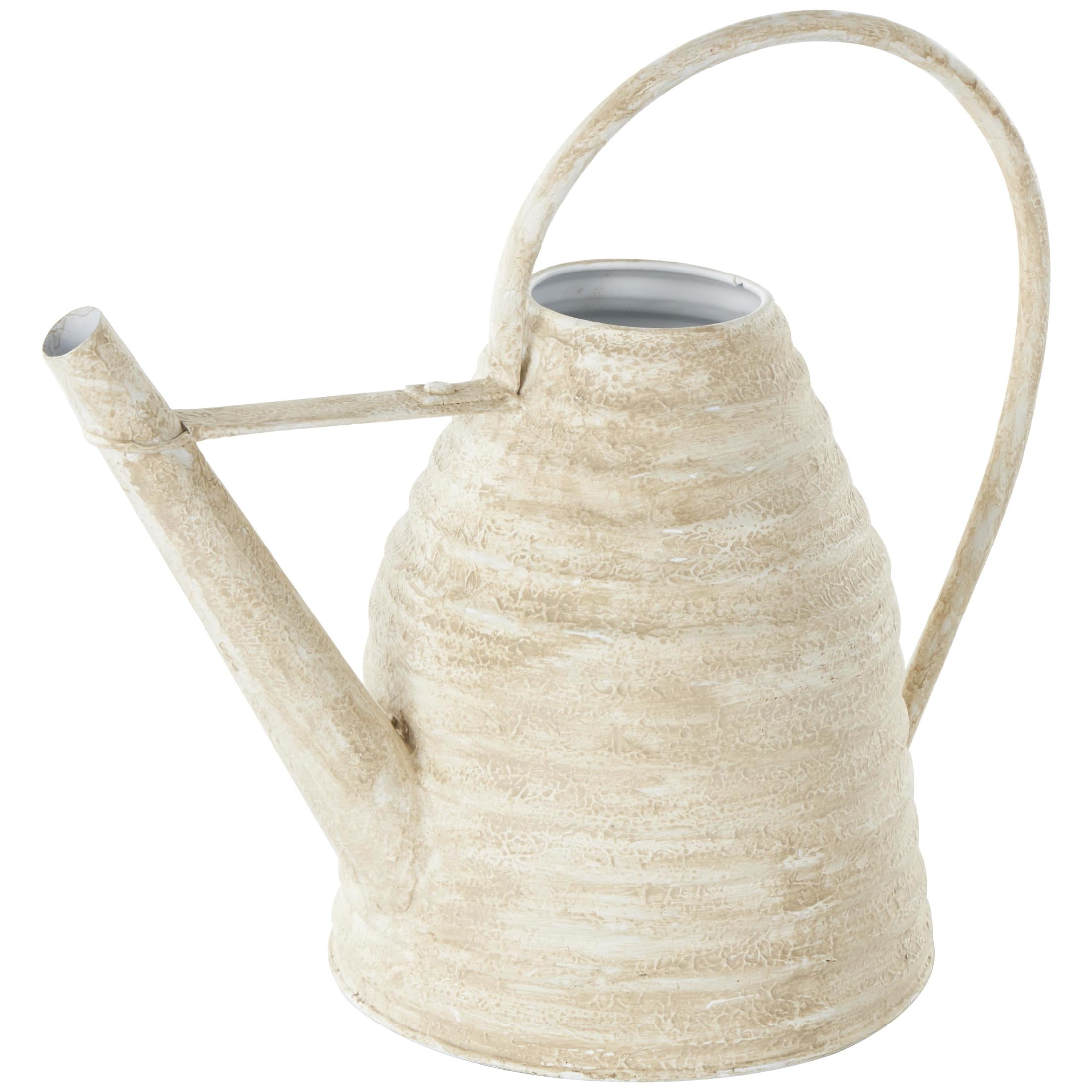 DecMode 14" x 12" Beehive Shaped Watering Can Cream Metal Watering Can Planter with Large Loop Handle
