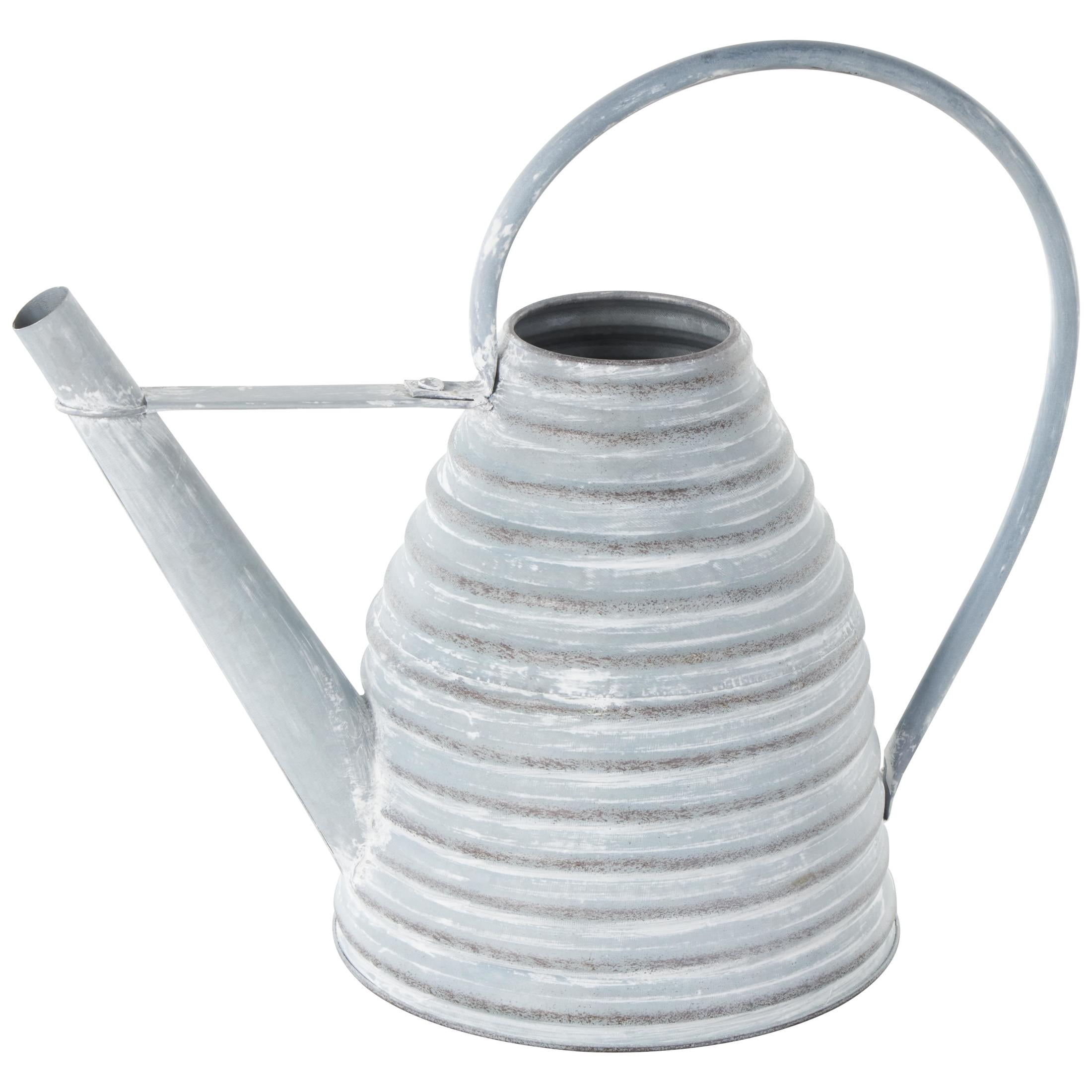 DecMode 14" x 12" Beehive Shaped Watering Can Gray Metal Watering Can Planter with Large Loop Handle