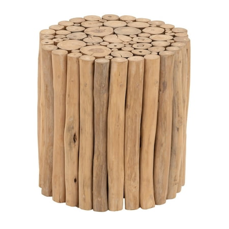 DecMode 14" x 16" Brown Teak Wood Handmade Accent Table with Stick Cluster Design, 1-Piece