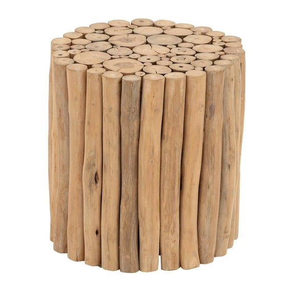 DecMode 14" x 16" Brown Teak Wood Handmade Accent Table with Stick Cluster Design, 1-Piece