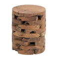 thumbnail image 1 of DecMode 14" x 18" Brown Teak Wood Handmade Live Edge Accent Table with Brick Inspired Design, 1-Piece, 1 of 7