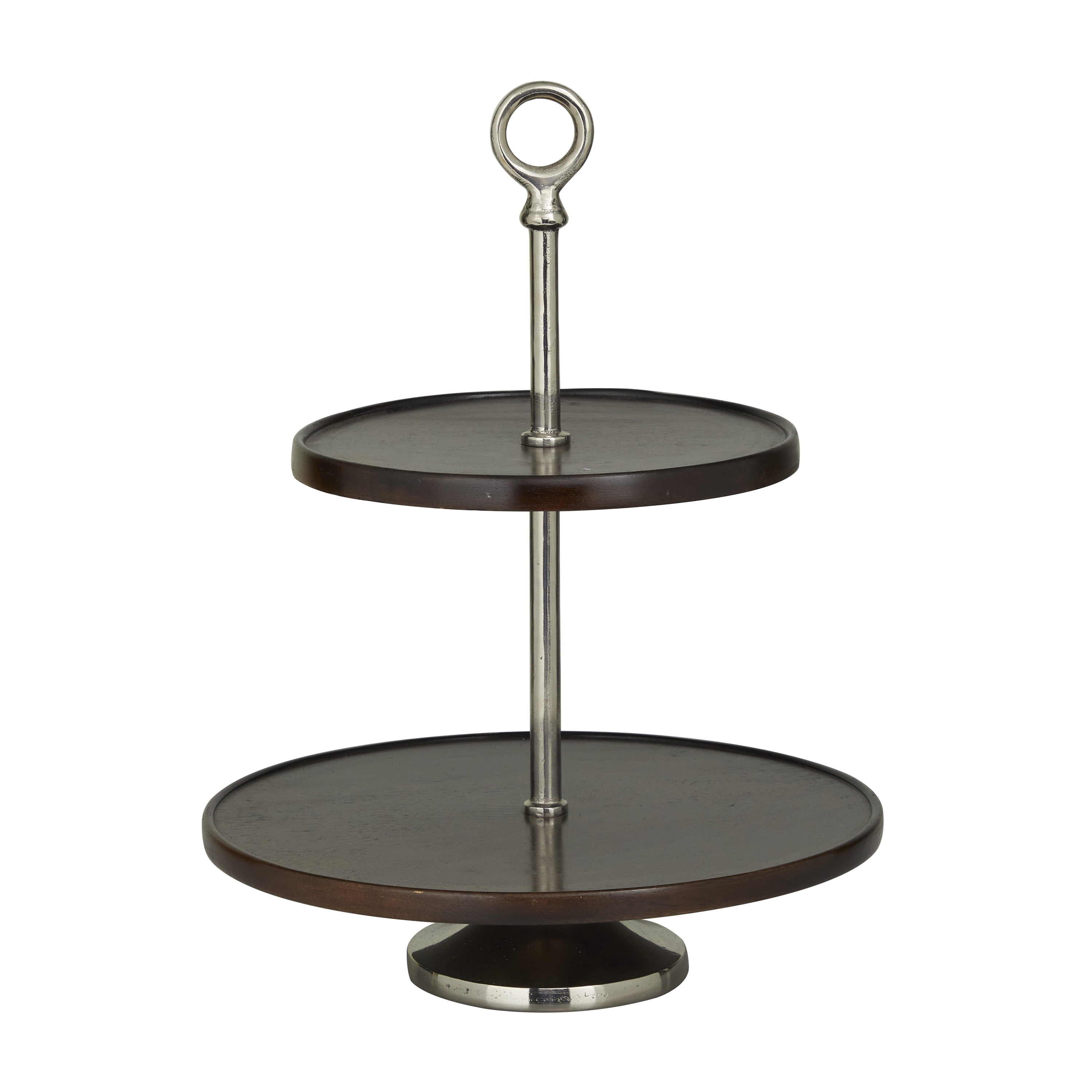 DecMode 14" x 18" Dark Brown Mango Wood  Tiered Server with Aluminum Bases, 1-Piece