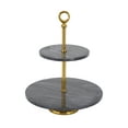 thumbnail image 1 of DecMode 14" x 19" Black Marble 2 Tiered Server with Gold Post, 1-Piece, 1 of 9