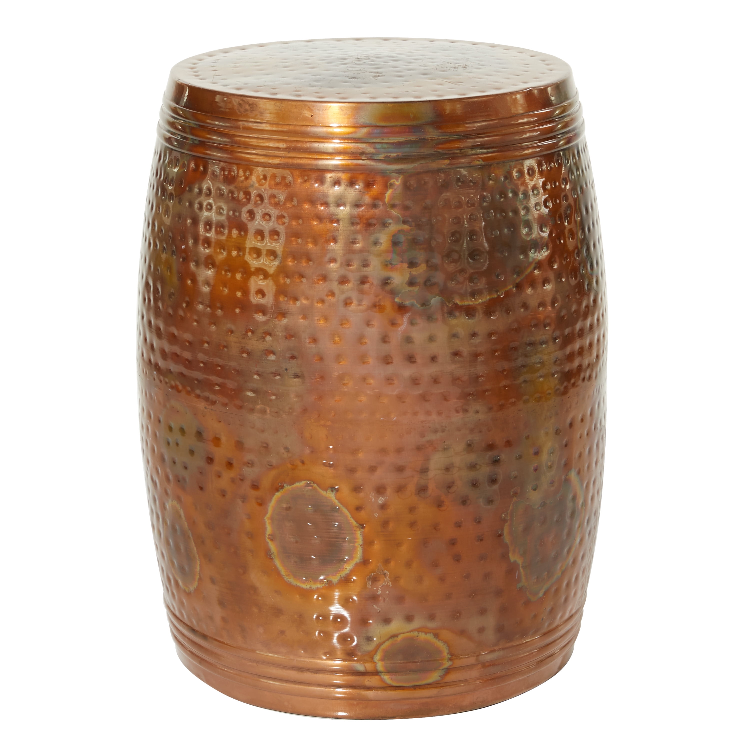 Copper Hammered Metal Drum Shaped Accent Table