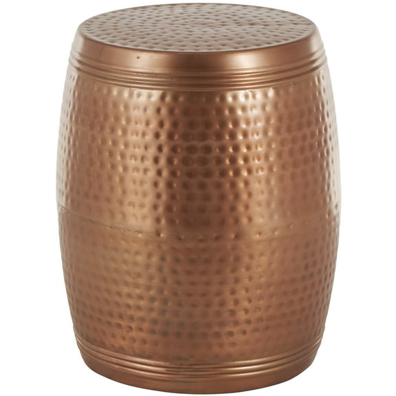 DecMode Copper Metal Drum Handmade Side End Accent Table with Hammered Design, 14" x 14" x 19"