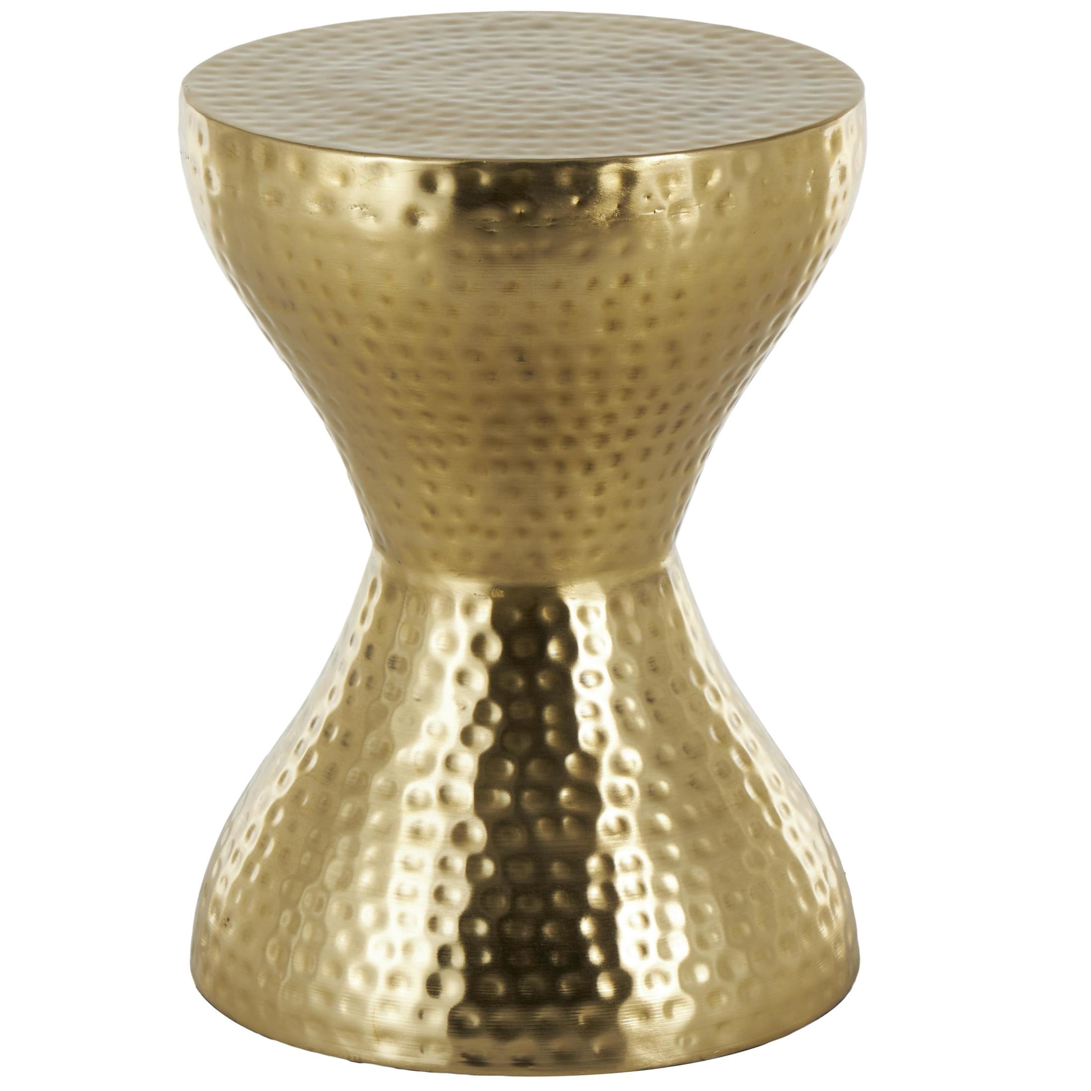 DecMode 14" x 19" Gold Metal Hammered Accent Table with Hourglass Shape, 1-Piece
