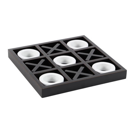 DecMode 14" x 2" Black Wooden Tic Tac Toe Game Set with White Os, 1-Piece