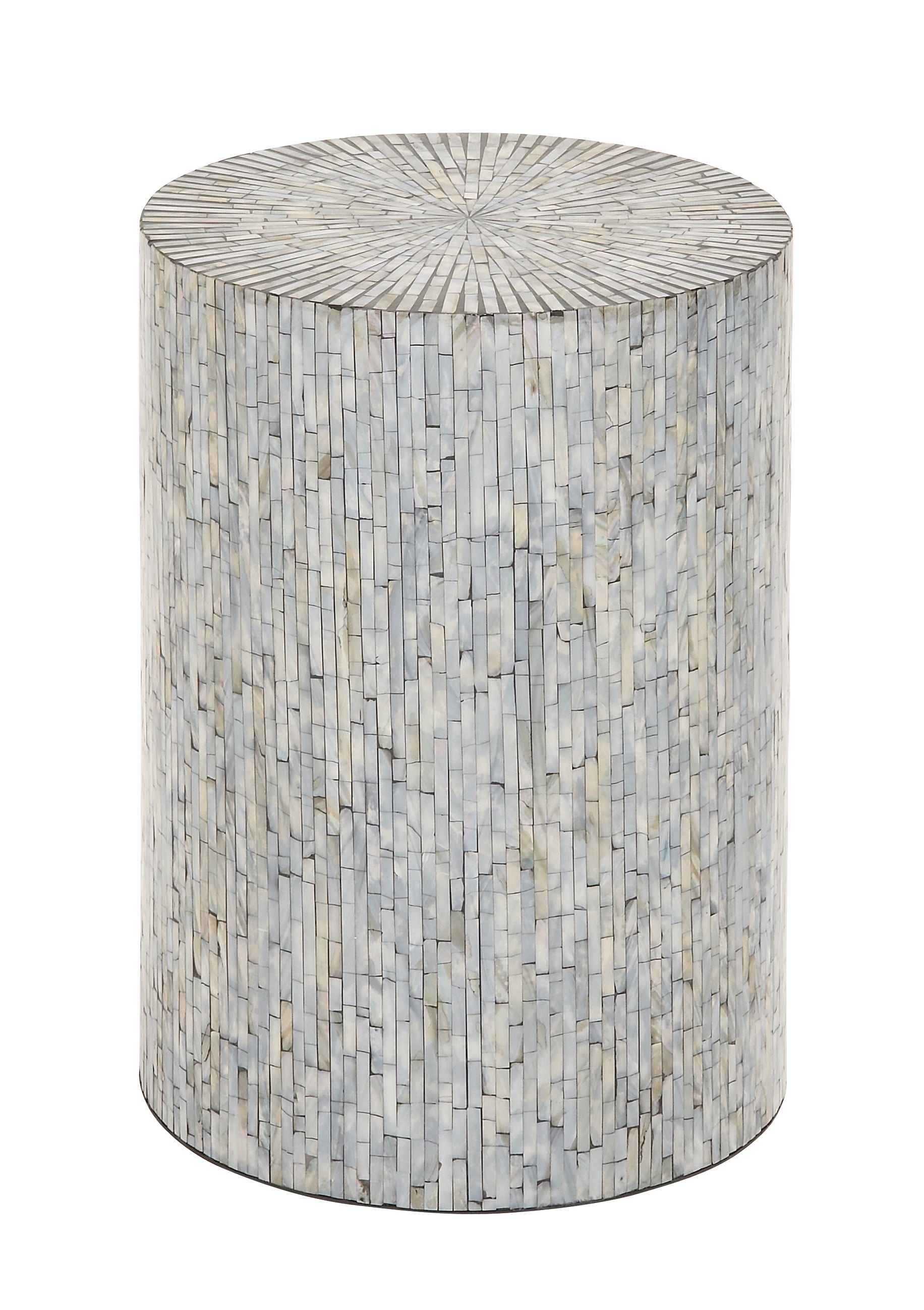 Iridescent Light Blue Mosaic & Wood Round Accent Table