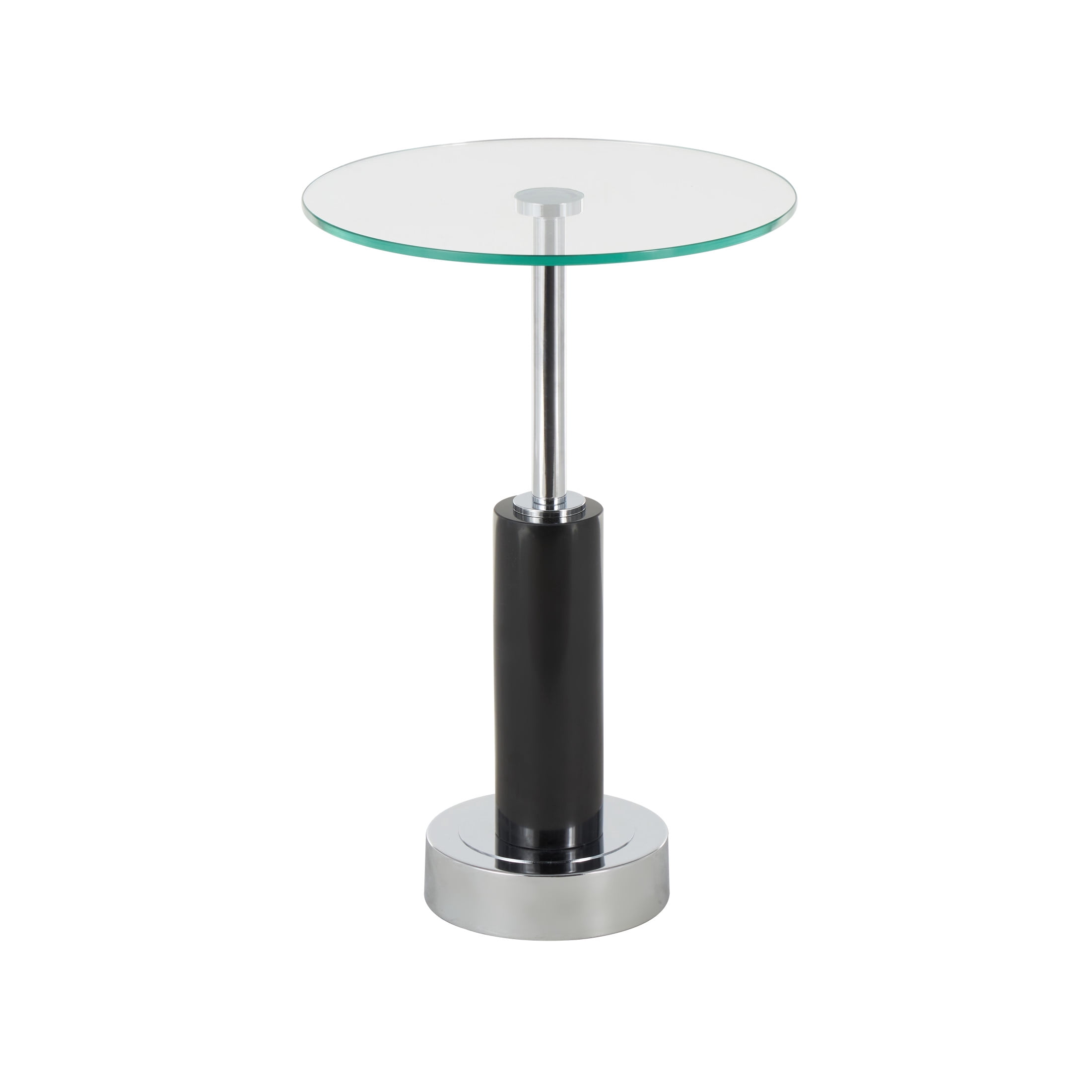DecMode 14" x 21" Black Marble Round Accent Table with Silver Metal Rod and Base, 1-Piece