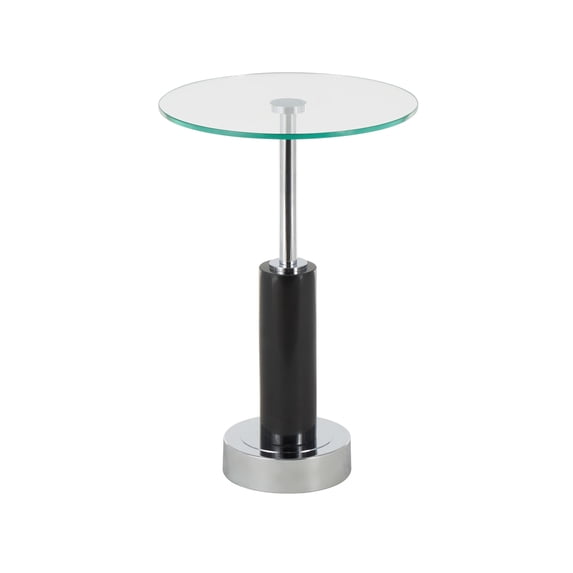 DecMode 14" x 21" Black Marble Round Accent Table with Silver Metal Rod and Base, 1-Piece
