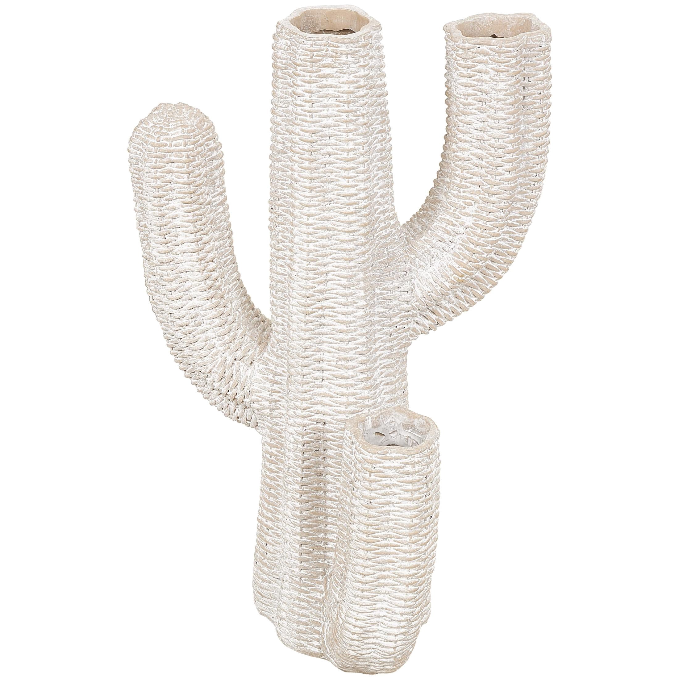 DecMode 14" x 21" Tall Textured Cream Resin Cactus Planter