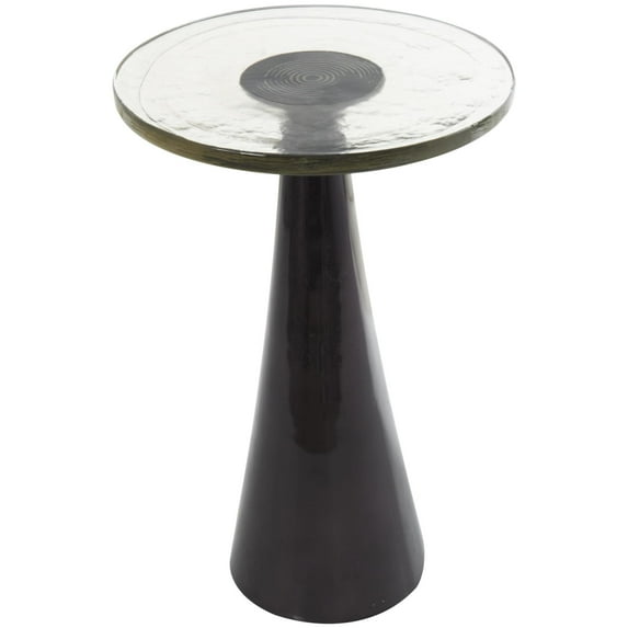 DecMode 14" x 22" Black Aluminum Metal Cone Geometric Accent Table with Textured Glass Tabletop, 1-Piece